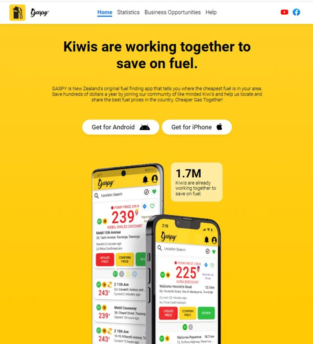 Where can I download Gaspy? Google Play Store and Apple App Store.