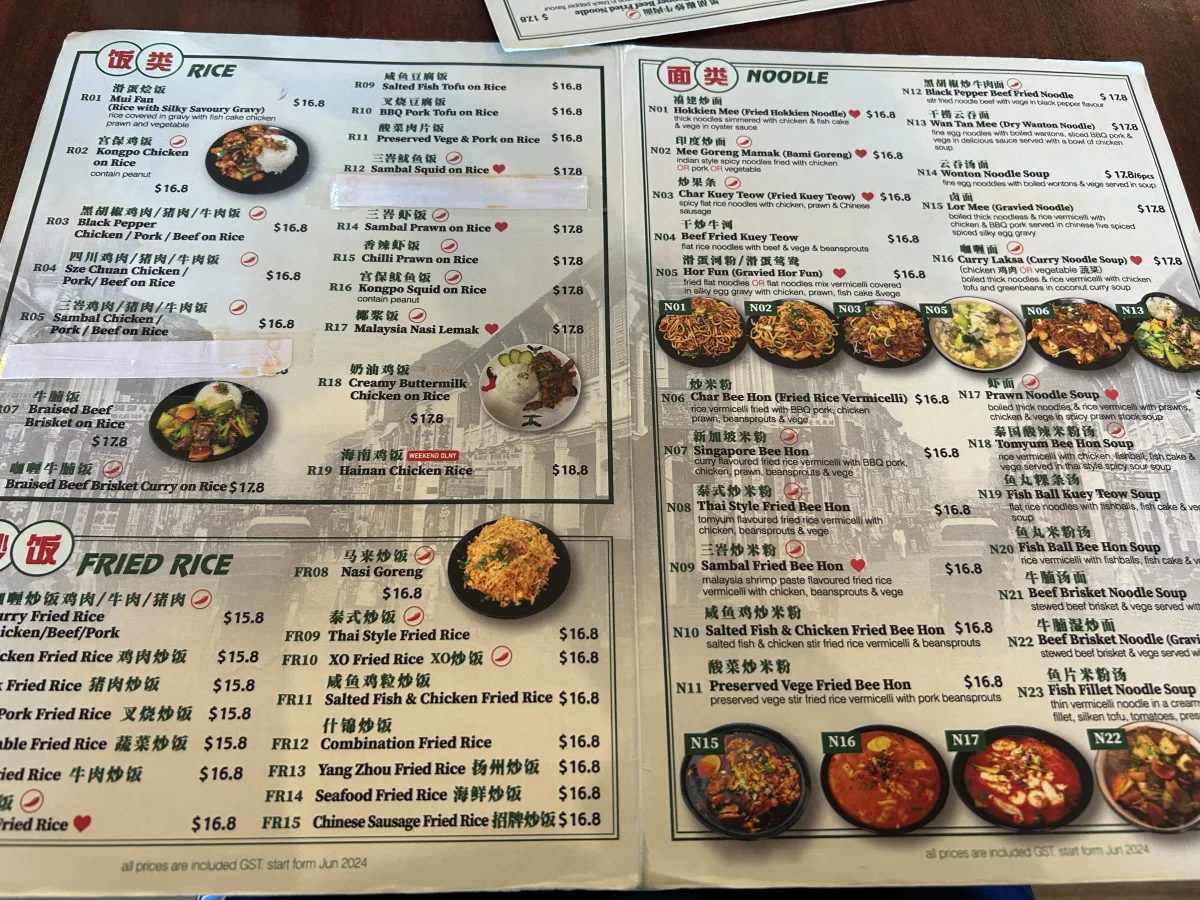 the menu at Old Street Christchurch