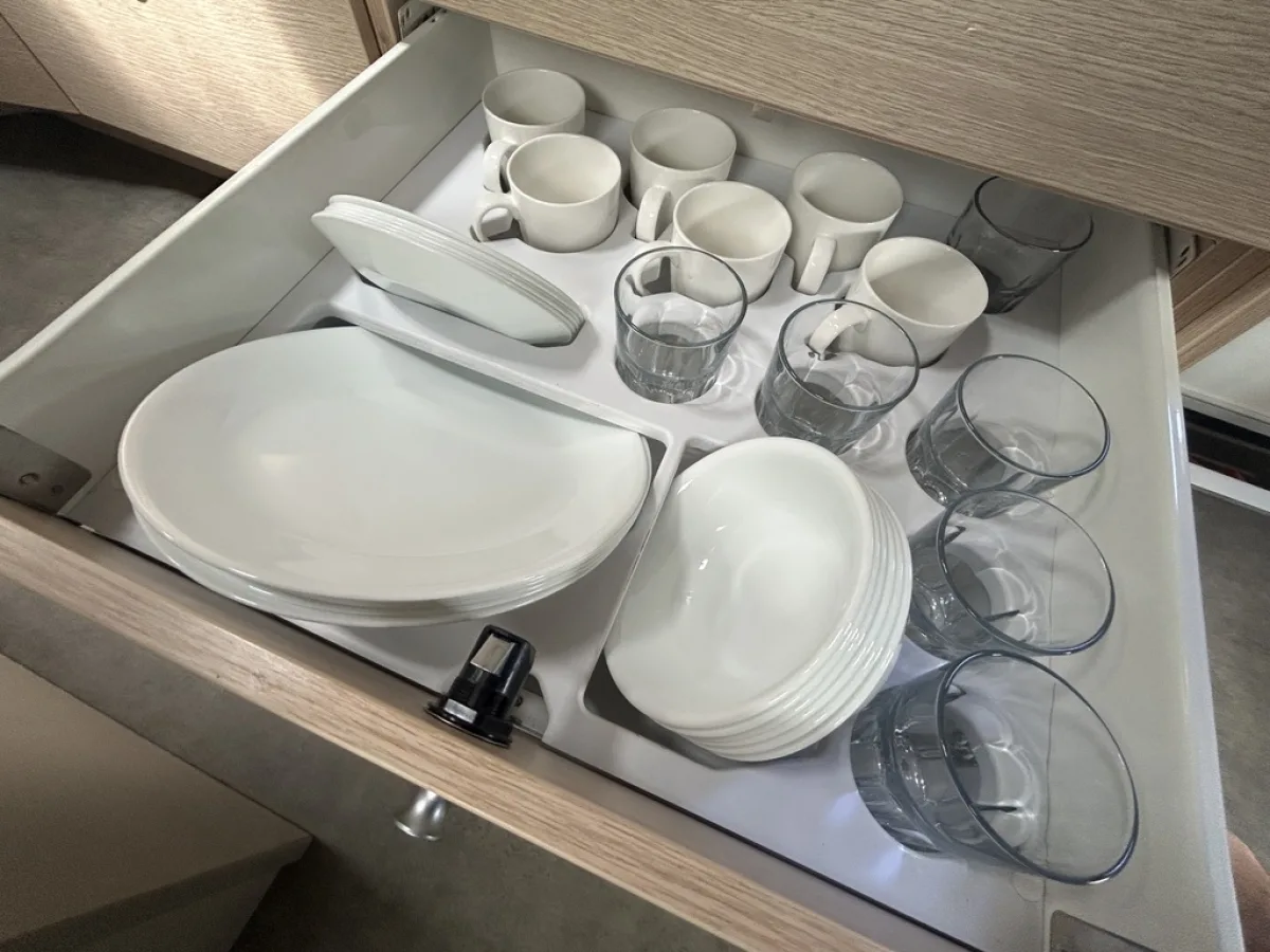 A close-up of the interior cabinetry and kitchen area of a Maui Cascade