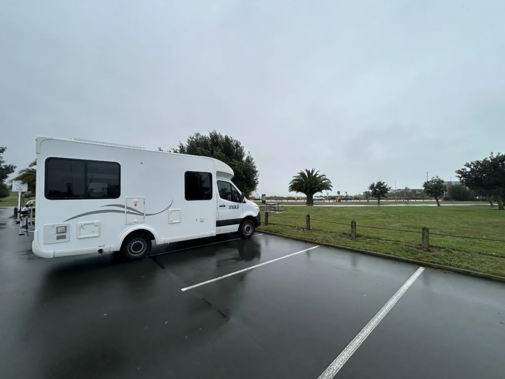 Maui Cascade Campervan parked at Caroline Bay, Timaru, New Zealand