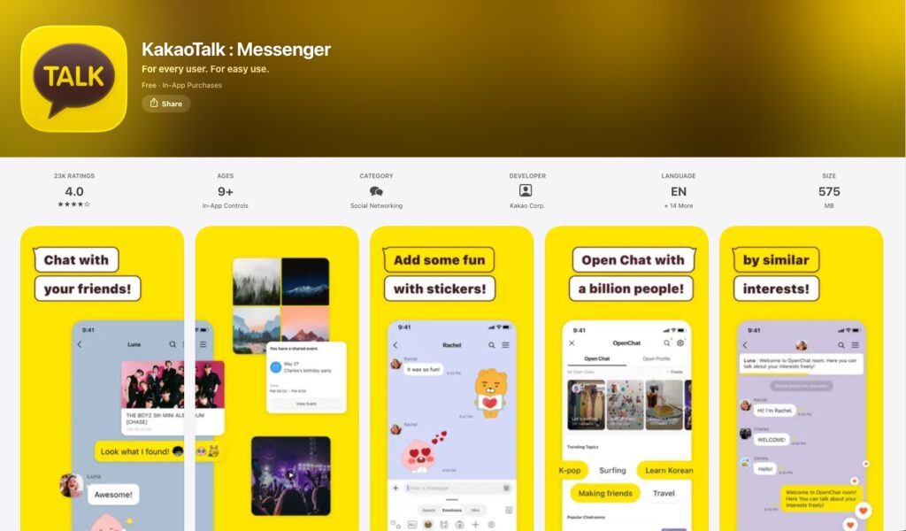 Korea travel apps for foreigners — Kakao Talk