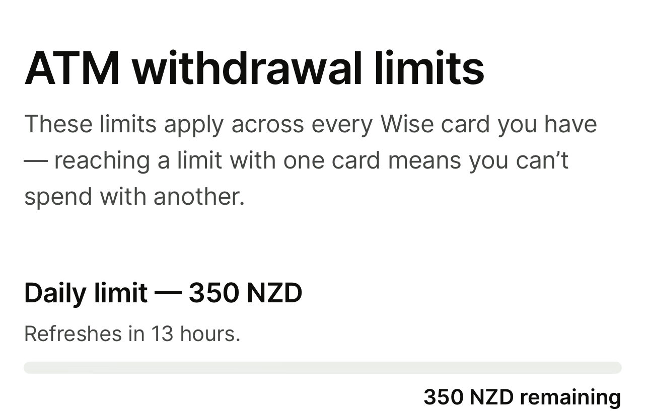 Set up for Wise Card ATM withdrawal limits