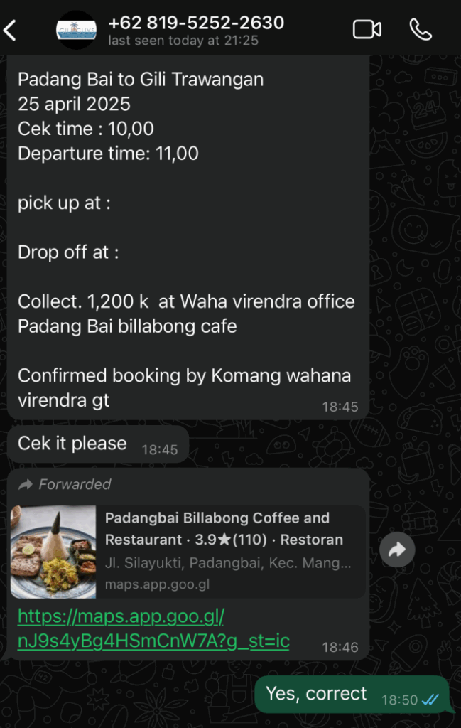 Essential bali app WhatsApp speedboat booking