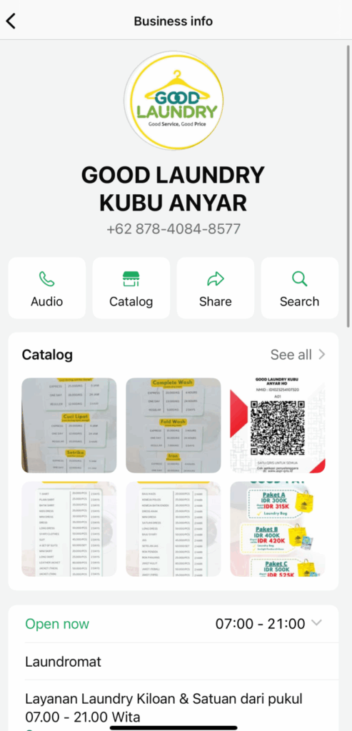 Essential bali app WhatsApp contacting laundry service