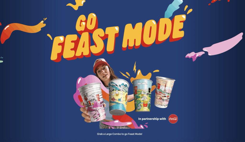 A limited-edition McDonald's NZ Coke cup from https://mcdonalds.co.nz/page/feast-mode