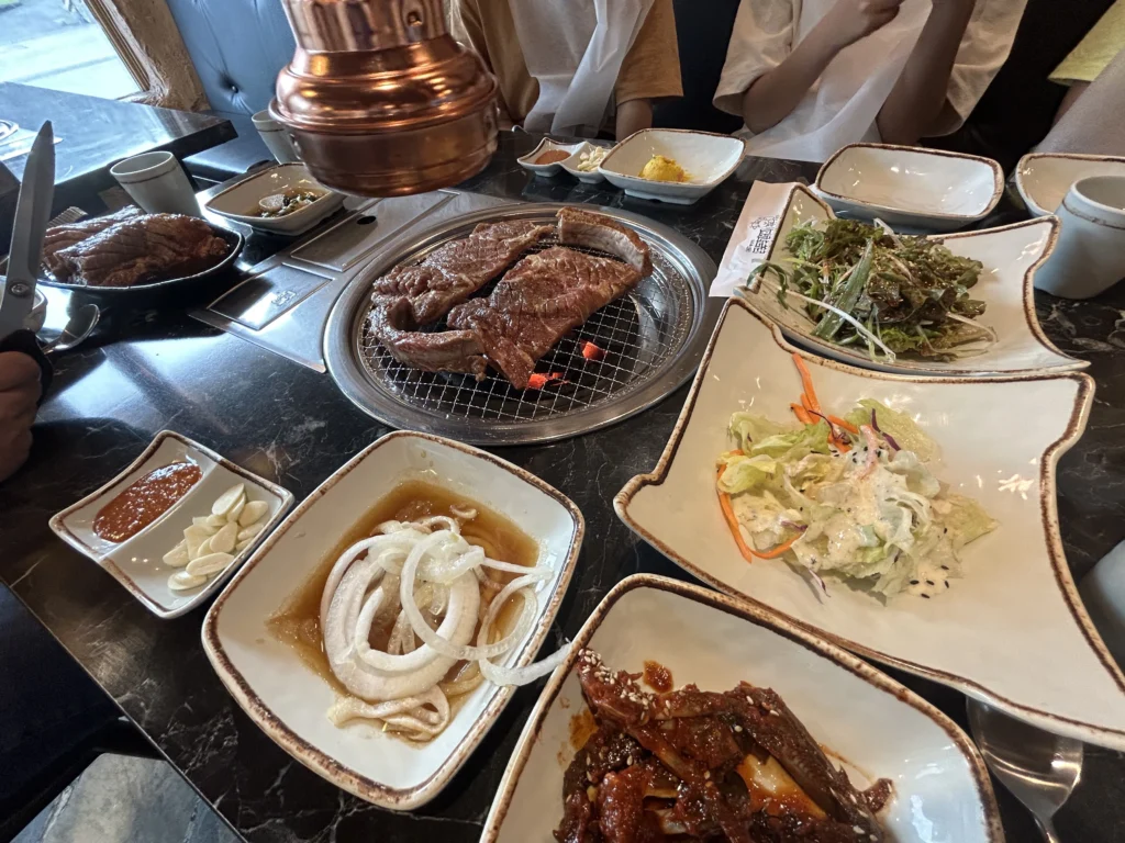 Pork galbi — marinated pork ribs grilled at the table,