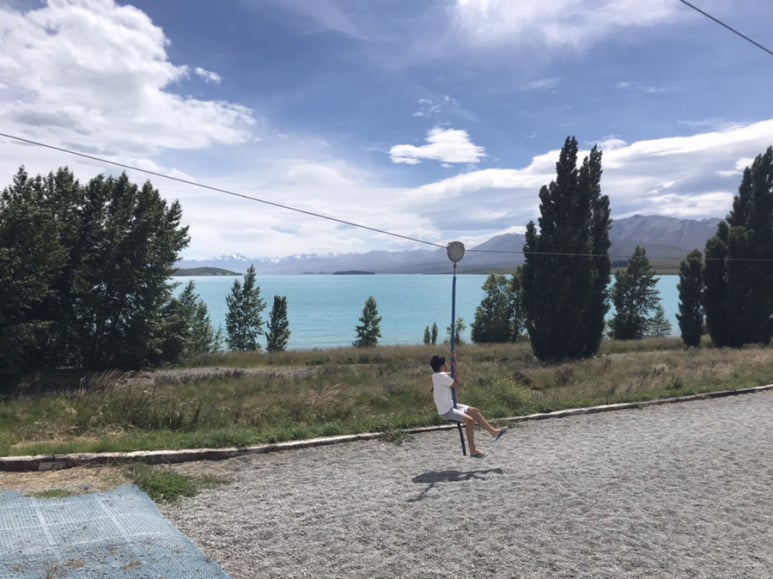 Lake Tekapo Town Playground. It has a flying fox that sends kids (and, let's be honest, adults) over a view of that famous turquoise water.