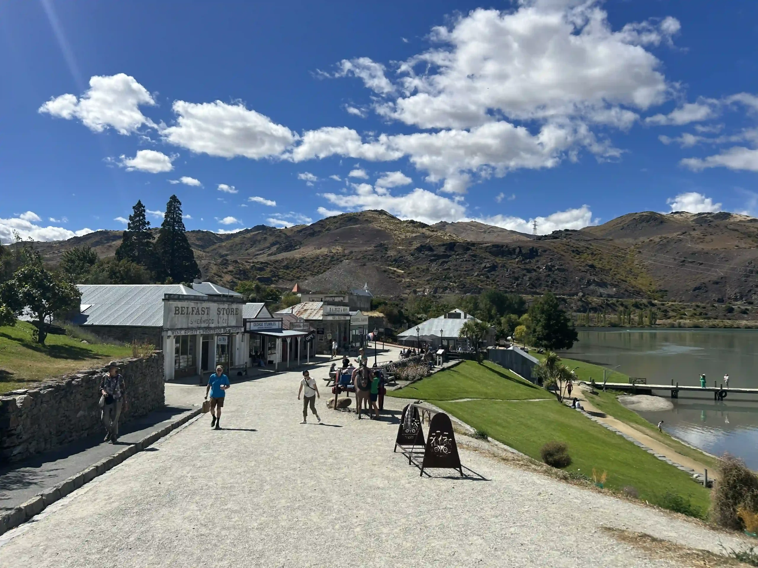 Old Cromwell Town Heritage Precinct on Lake Dunstan — Belfast Store frontage and stone buildings along the waterfront, Cromwell South Island