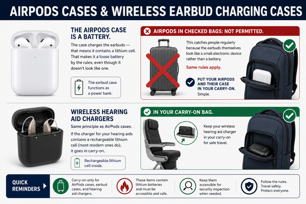 Airpods, wireless earbud, hearing aids charging cases rules at NZ airports