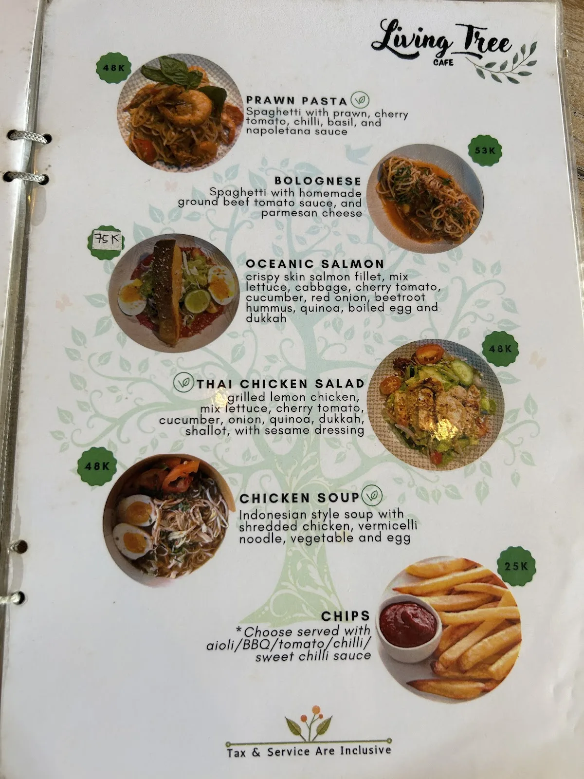 Living Tree Cafe menu