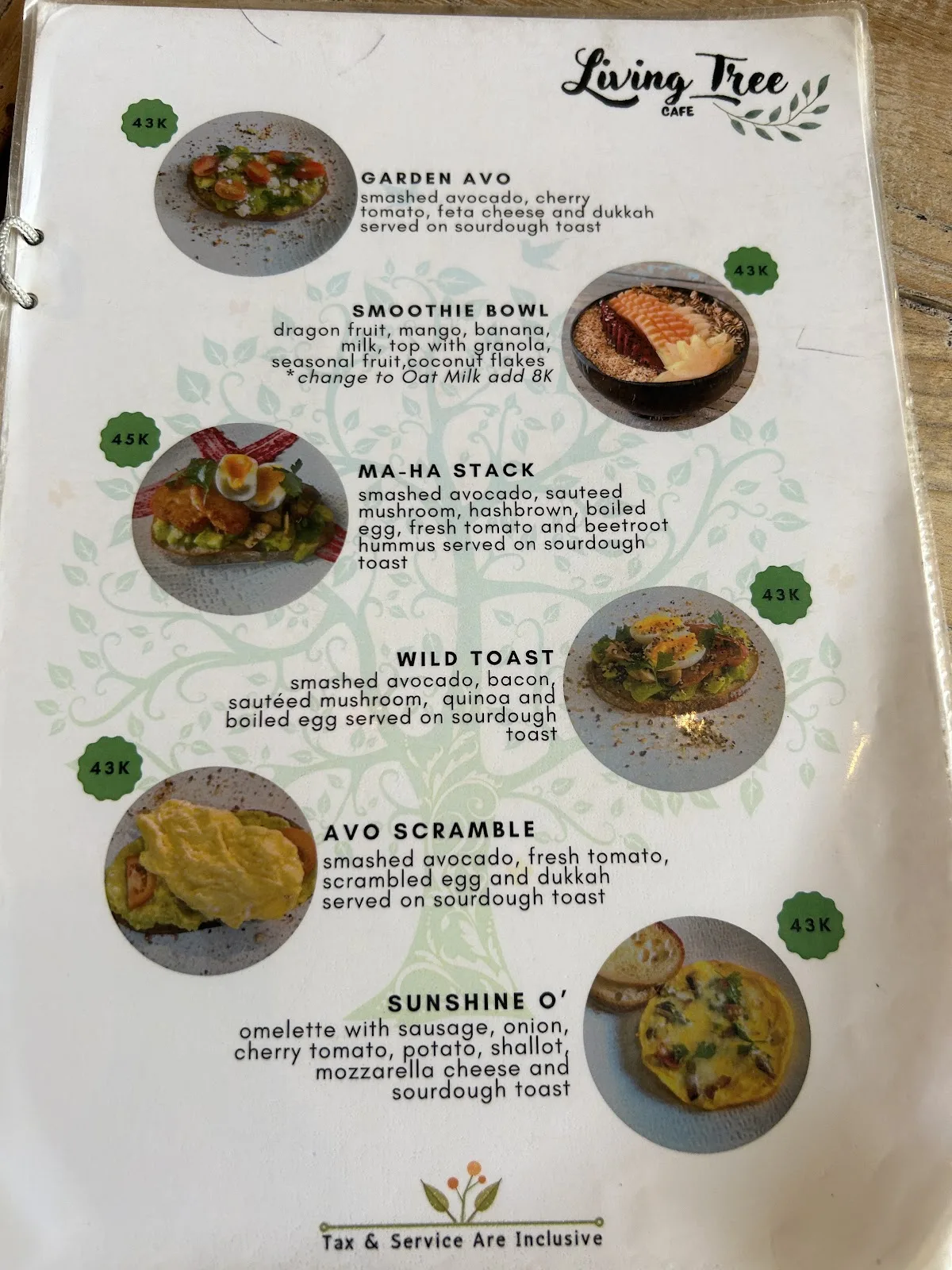 Living Tree Cafe menu