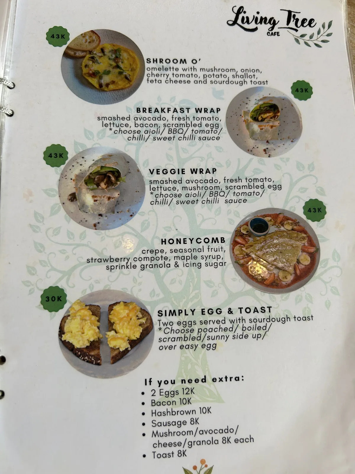 Living Tree Cafe menu