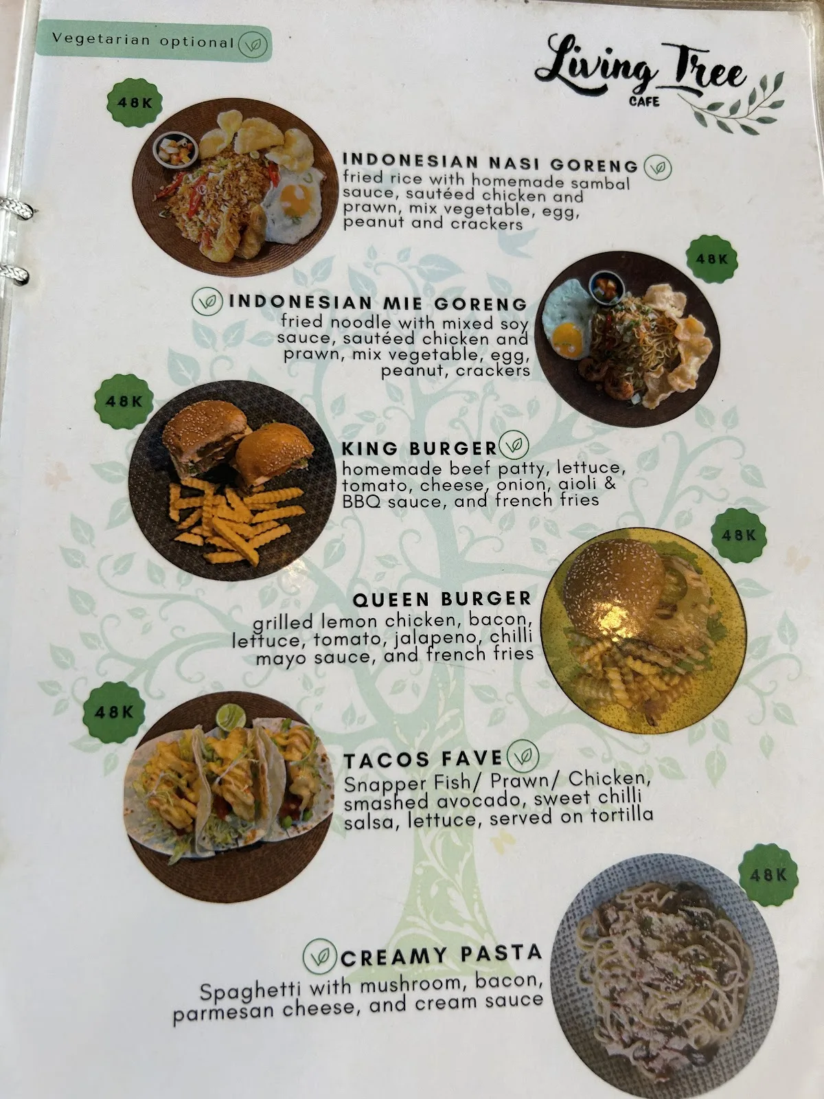 Living Tree Cafe menu
