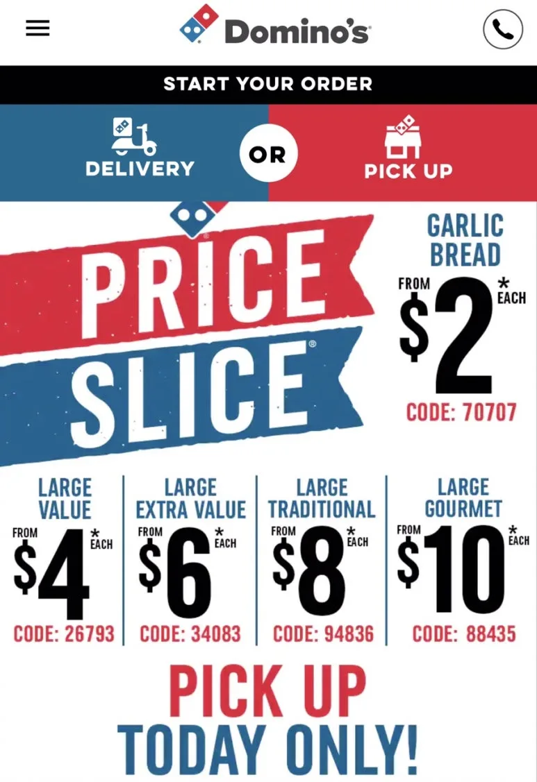 Domino's app "Deals"